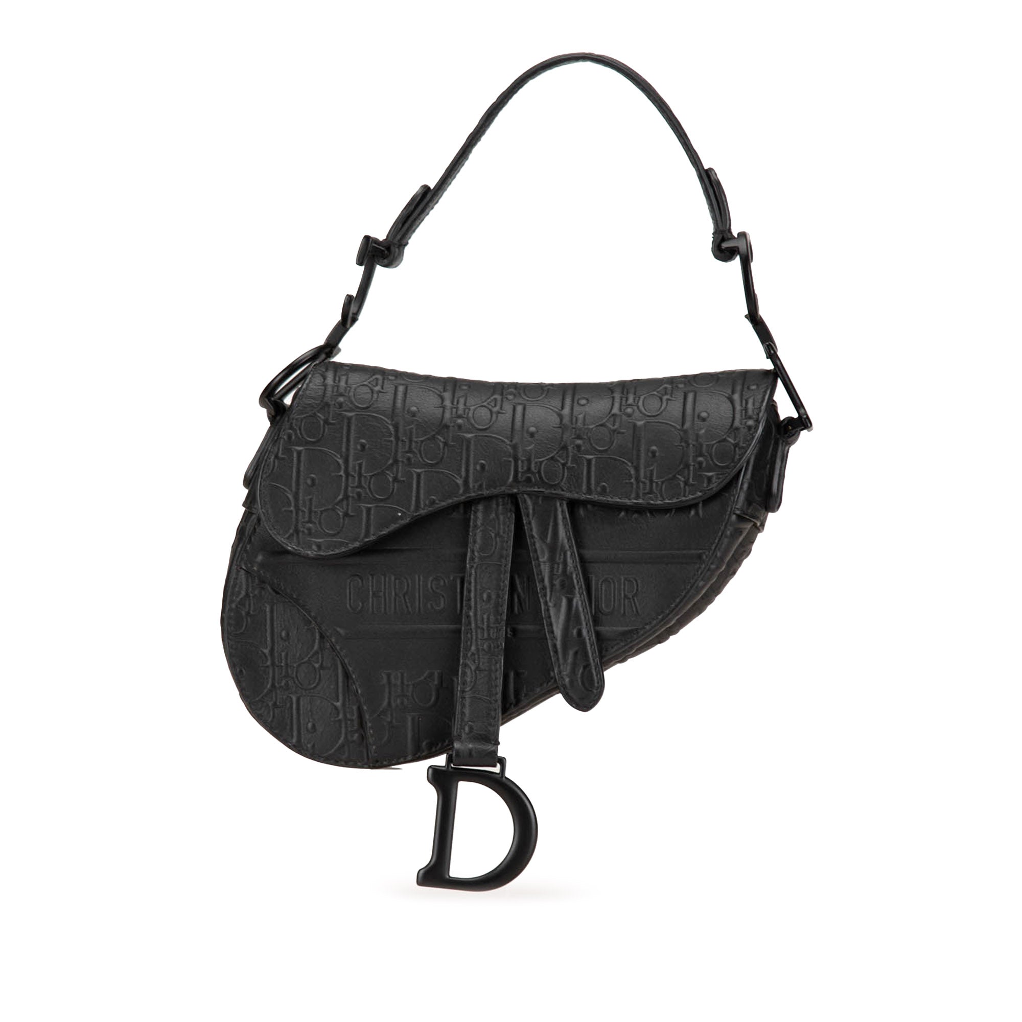 Dior | Pre-Owned Mini Oblique Embossed Calfskin Saddle | Black