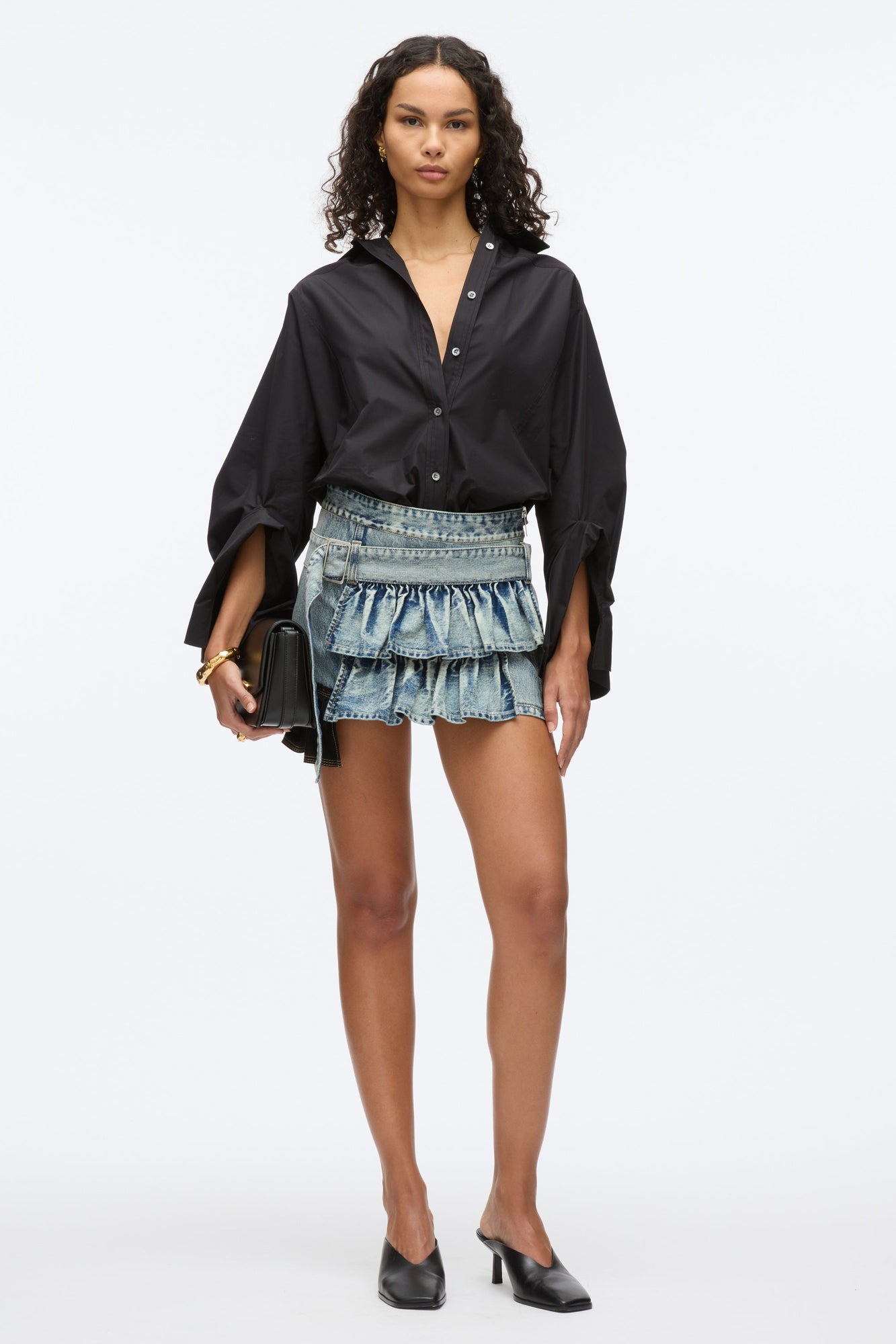 Ruffle Denim Mini Skirt | Washed Indigo