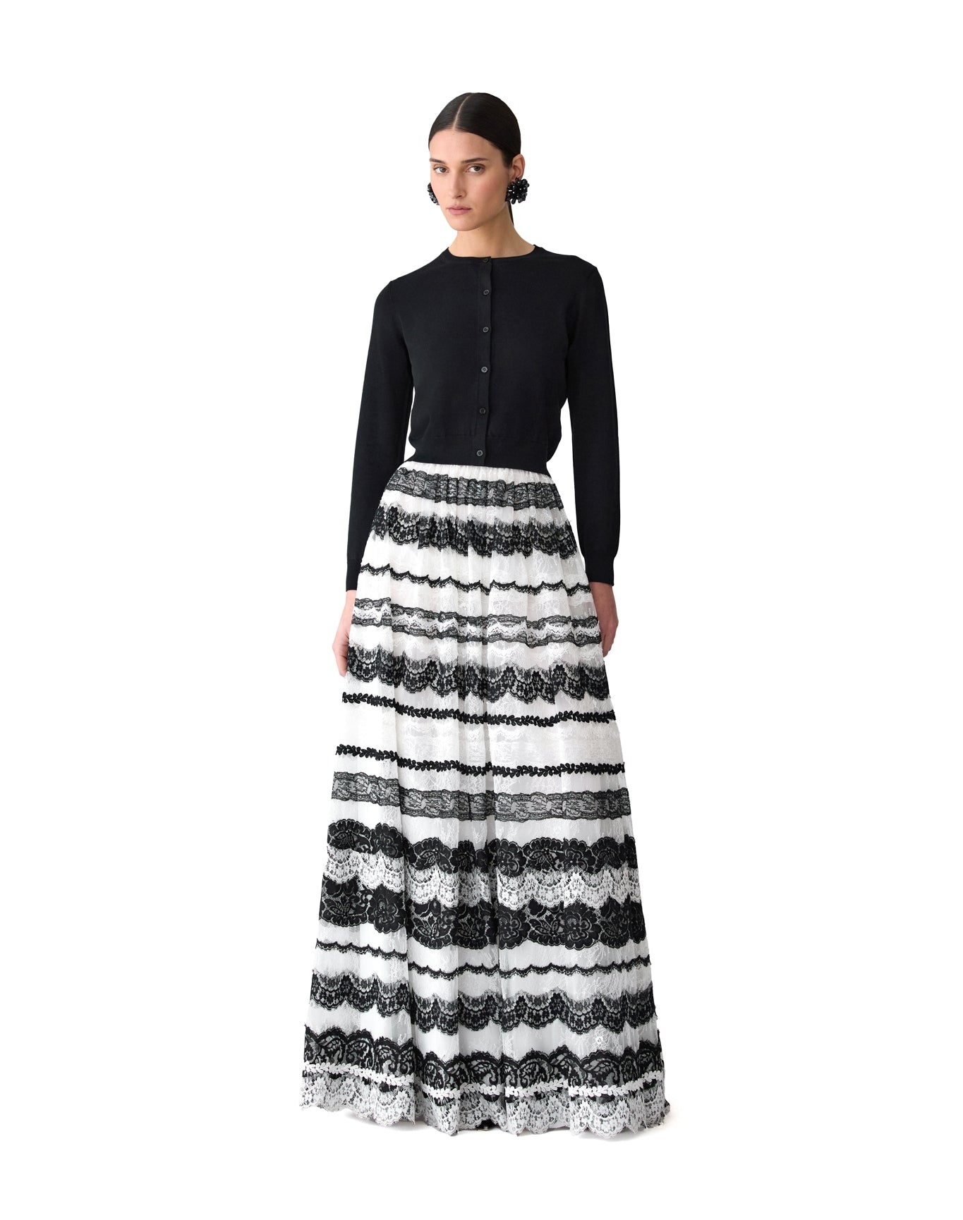 Embroidered Ball Skirt | White x Black