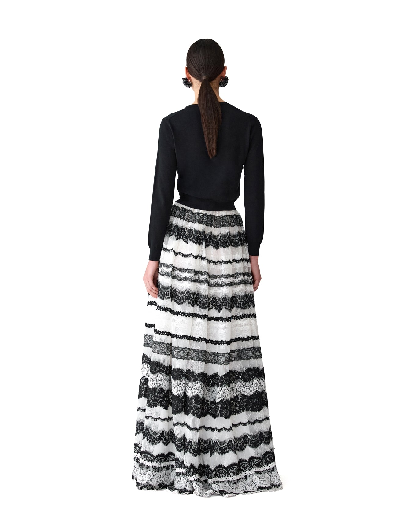 Embroidered Ball Skirt | White x Black