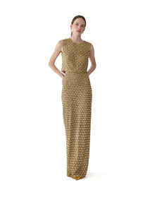 Embroidered Column Skirt | Gold