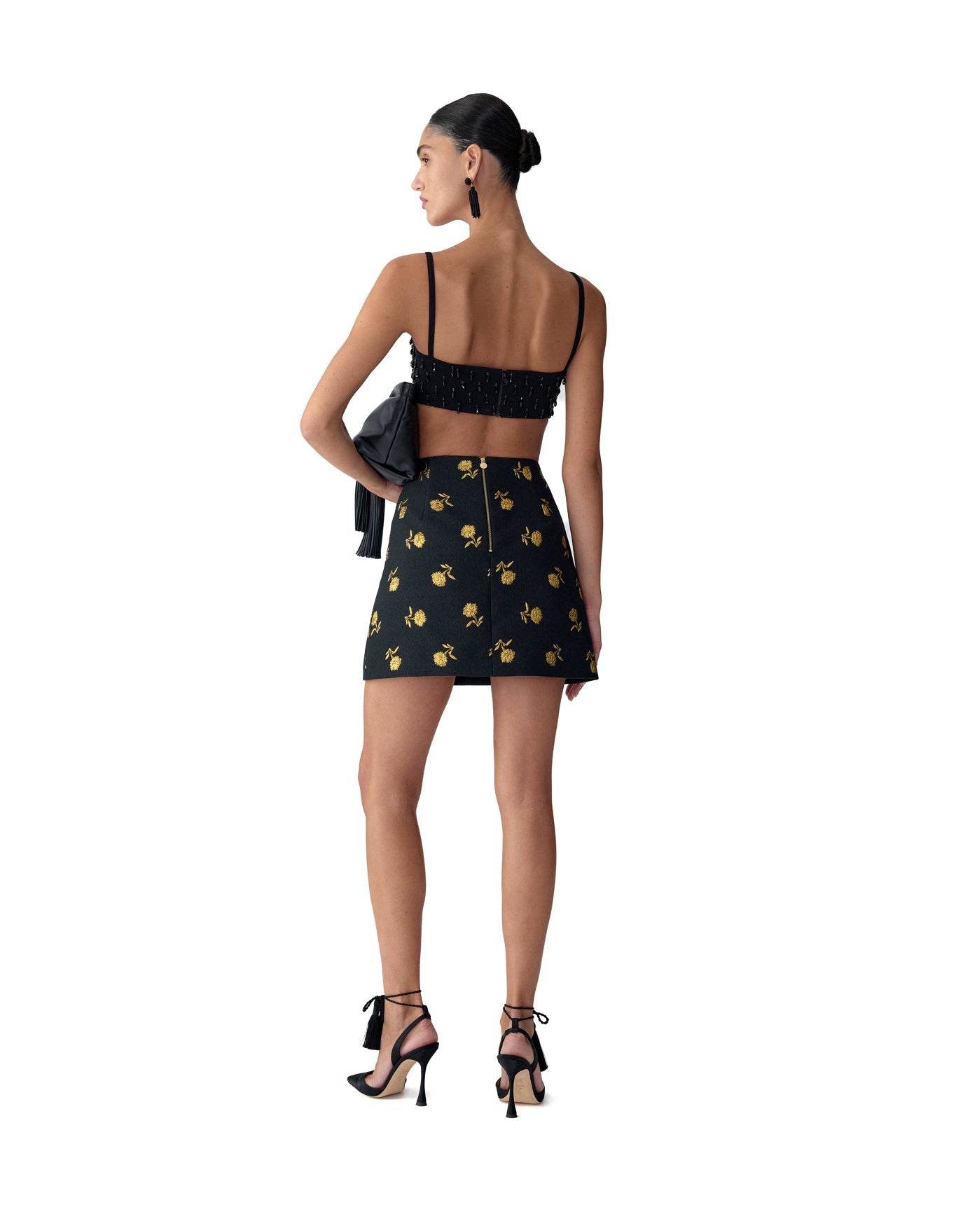 Embroidered Bandeau With Thin Straps | Black