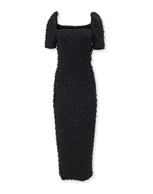 Embroidered Short Sleeve Square Neck Midi Dress | Black