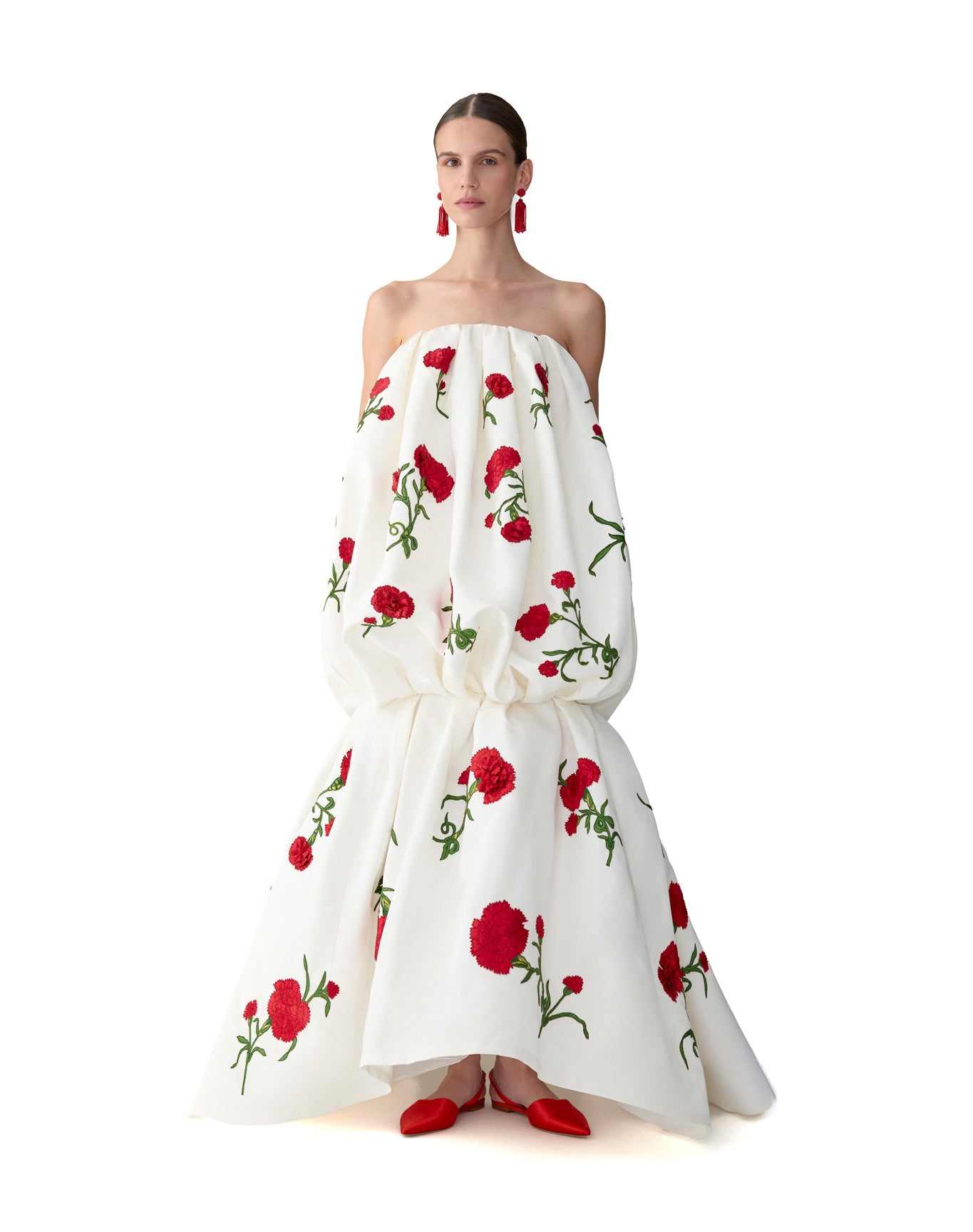Embroidered Strapless Bubble Gown | Ivory Multi