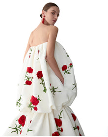 Embroidered Strapless Bubble Gown | Ivory Multi