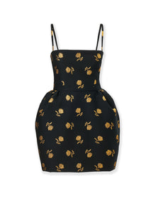 Thin Strap Bell Shaped Mini Dress | Black Multi