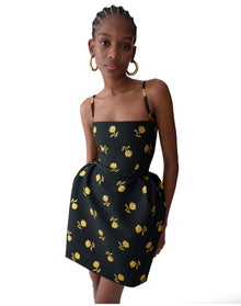 Thin Strap Bell Shaped Mini Dress | Black Multi