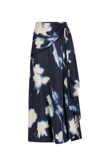 Abstract Floral Crepe Cascade Skirt | Navy