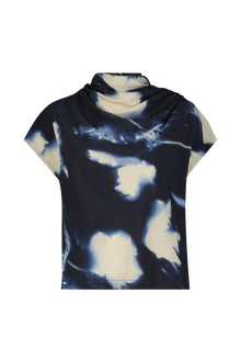 Abstract Floral Crepe Draped Top | Navy