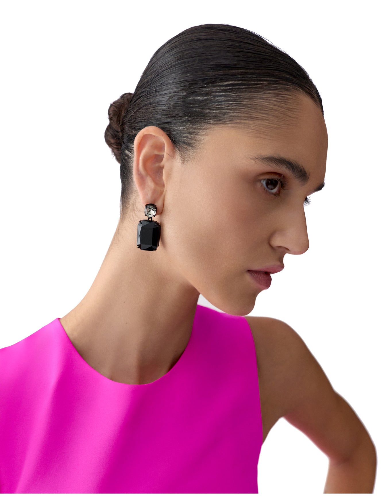 Crystal Riviere Drop Earring | Black