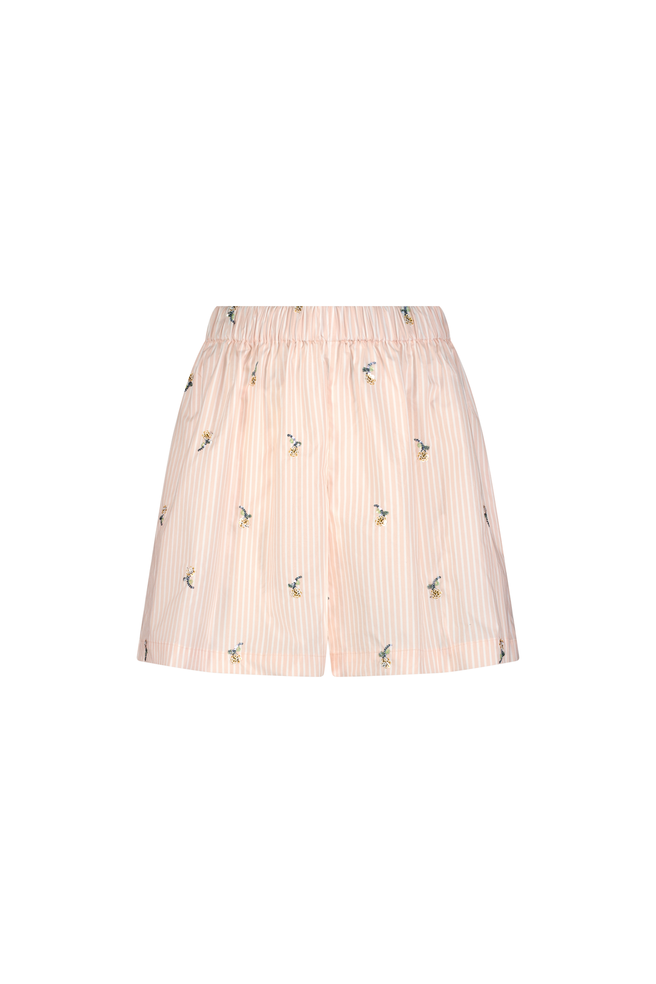 Embroidered Striped Cotton Short | Blush