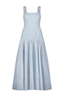 Striped Cotton Poplin Combo Godet Dress | Oxford