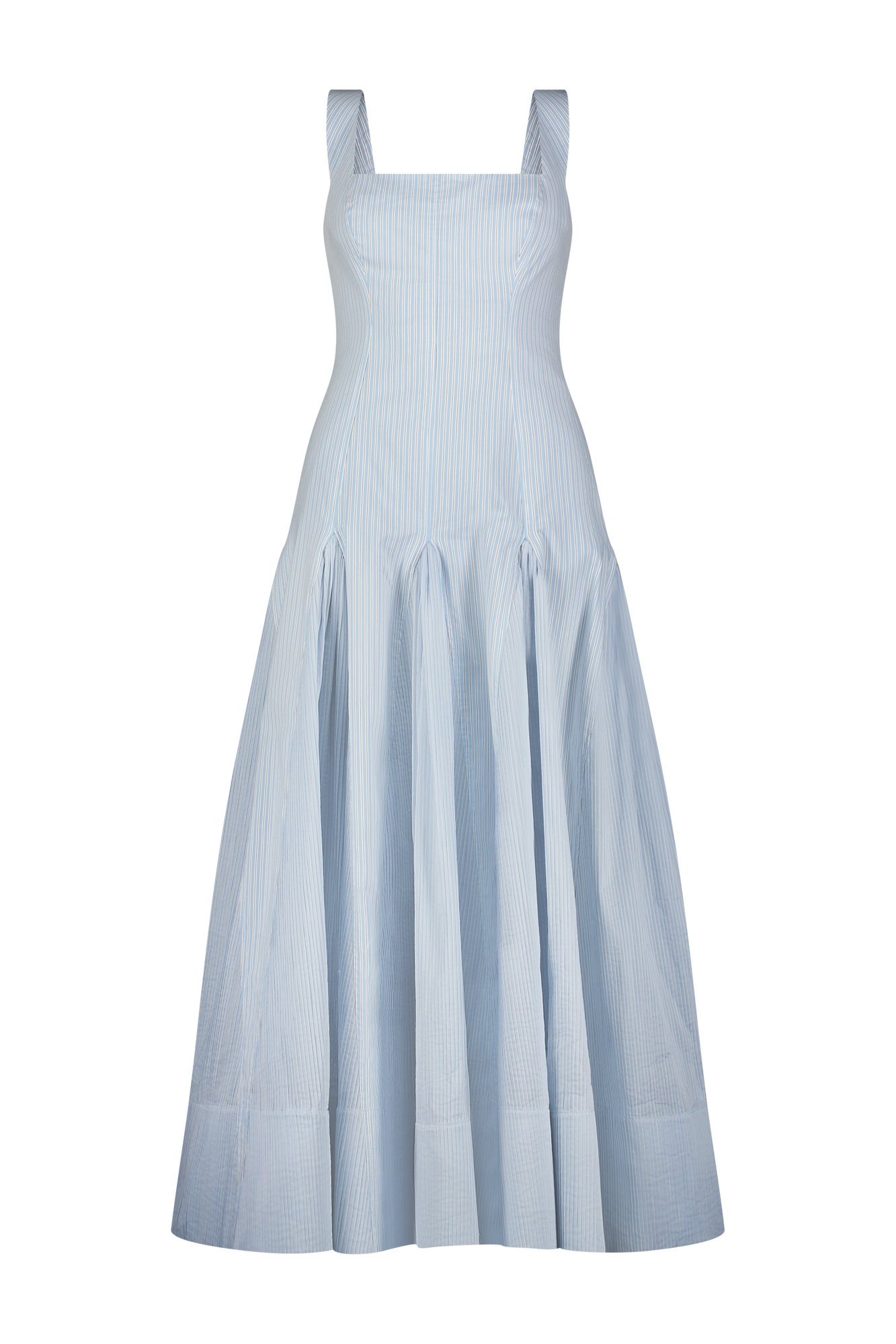 Striped Cotton Poplin Combo Godet Dress | Oxford