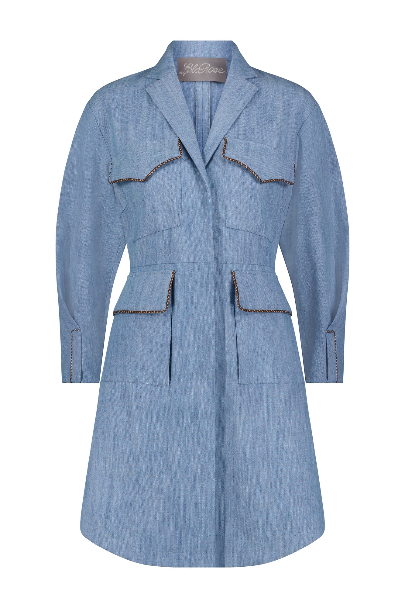 Denim Leather Trim Dress | Light Denim