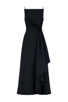 Fluid Crepe Pin Detail Draped Dress | Black