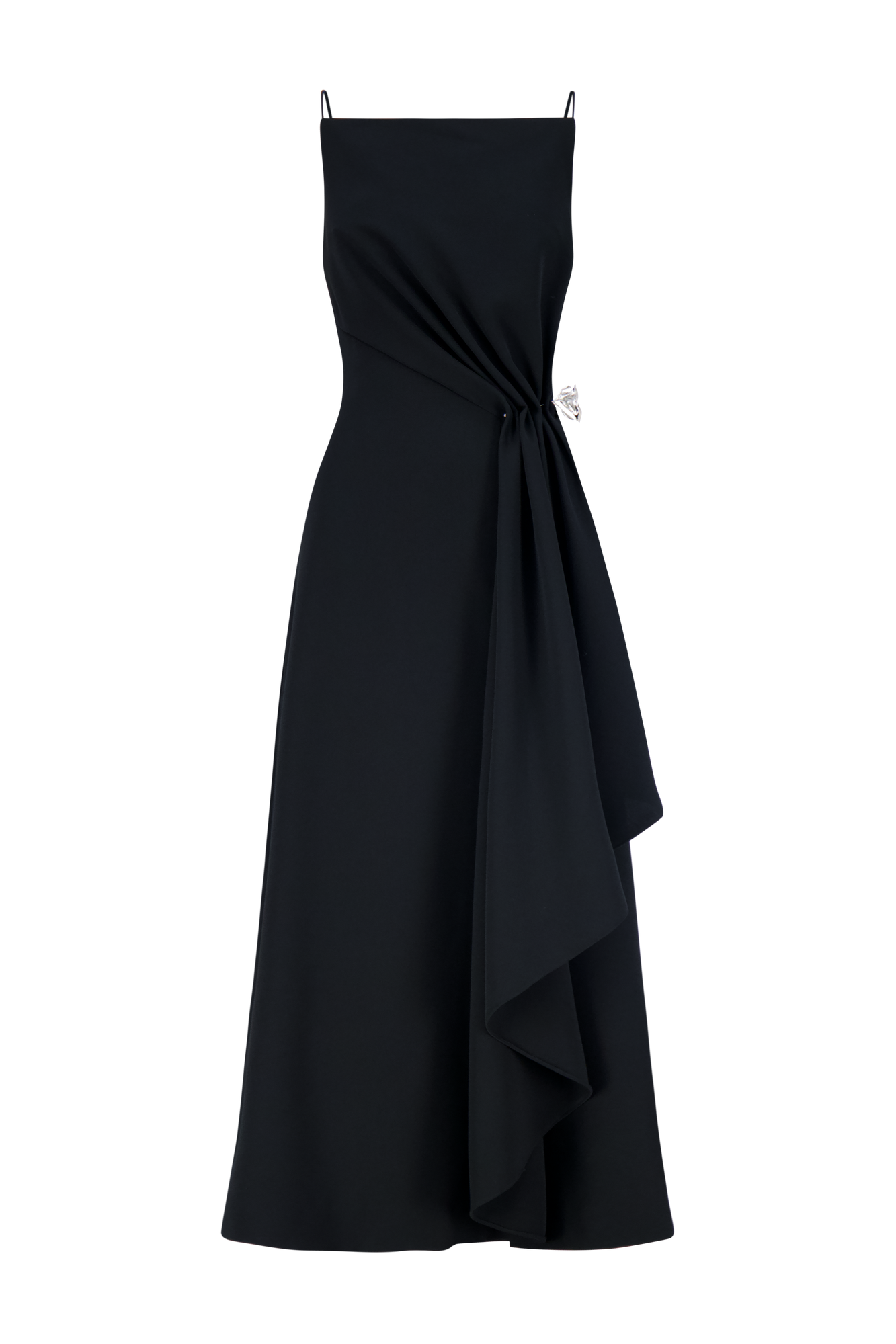 Fluid Crepe Pin Detail Draped Dress | Black