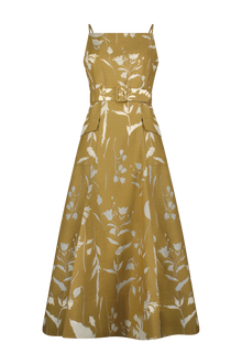 Floral Jacquard Belted Dress | Camel