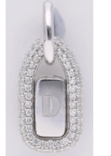 Pave Framed Dog Tag Charm | Sterling Silver | White Lab Diamond