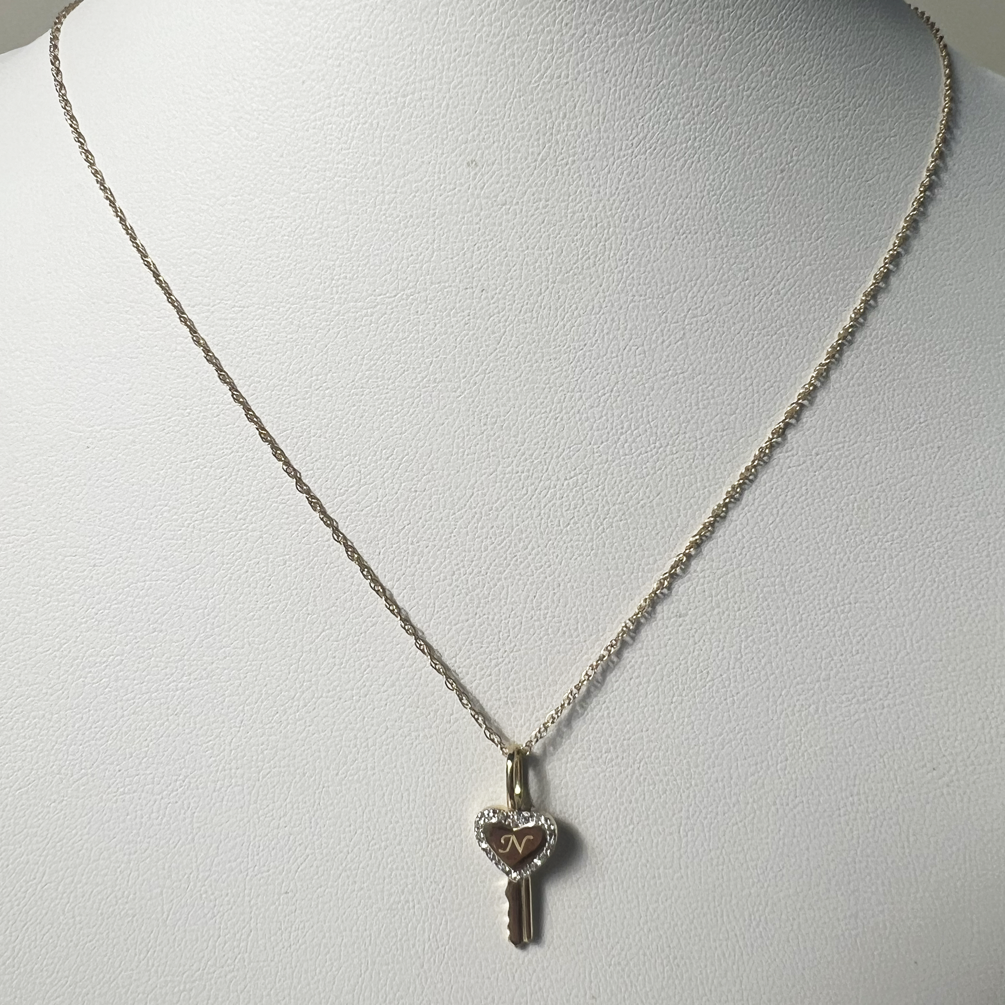 Pave Heart Key Initial Necklace | 10K Yellow Gold | 0.05 CTW (Approx) White Diamond