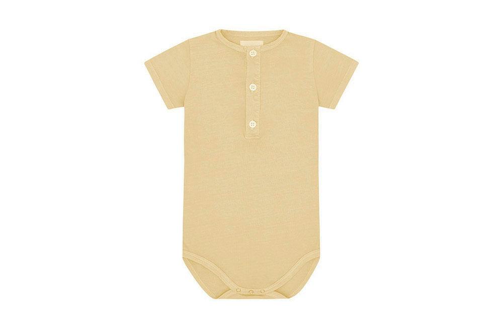 Unisex | Short Sleeve Organic Cotton Henley Bodysuit | Sandstone - Natural Mineral Dye