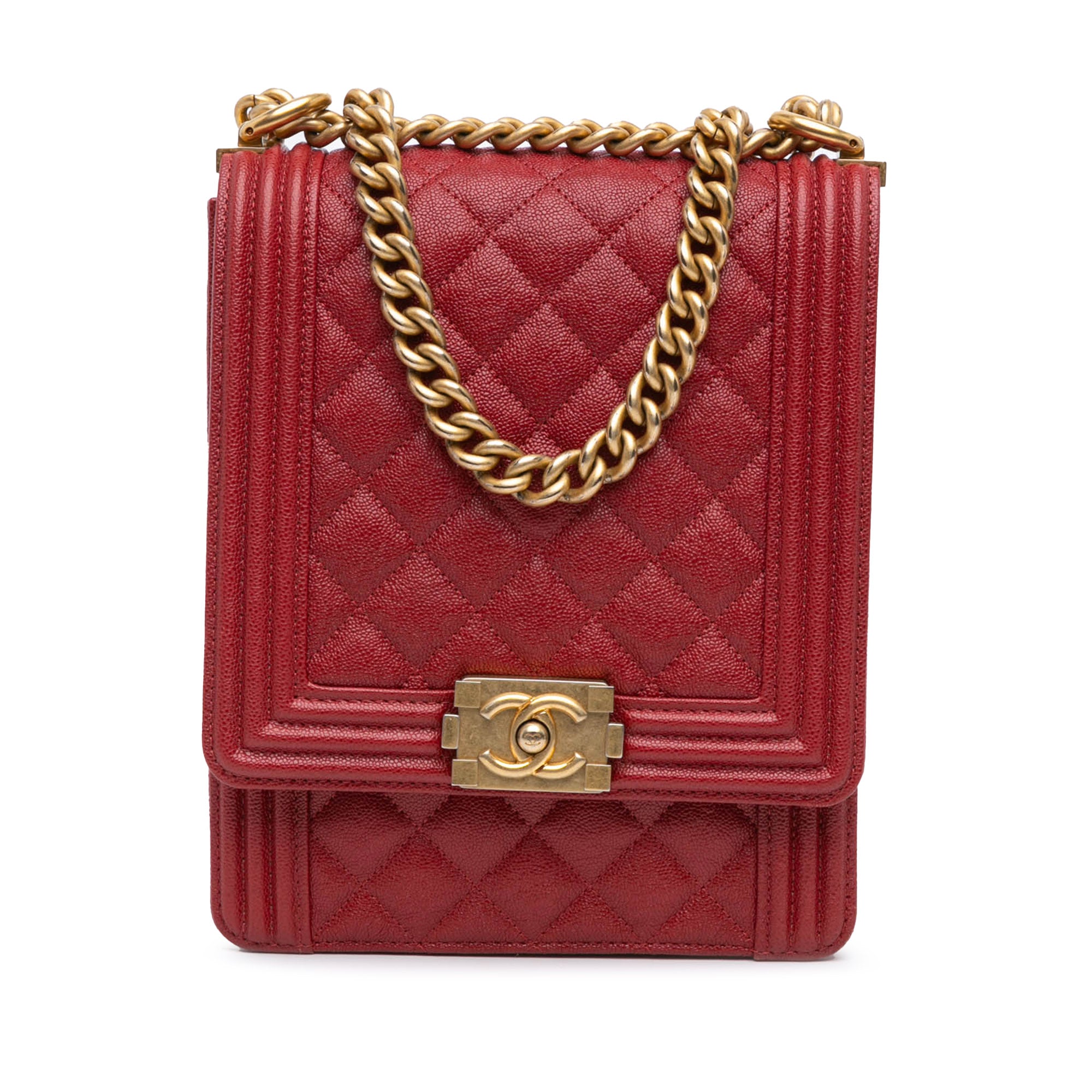 Chanel | Pre-Owned Quilted Caviar North South Boy Flap | Red