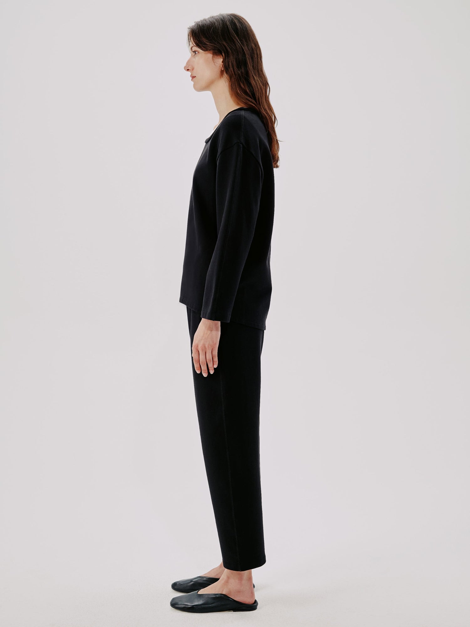 Another Tomorrow Scoopneck Sweatshirt in Black – Cotton Women's Top