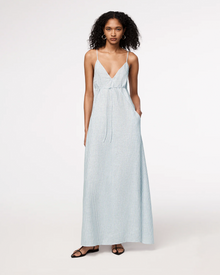 Another Tomorrow Seamed Slip Dress in Blue Stripe – Linen Women's Dress