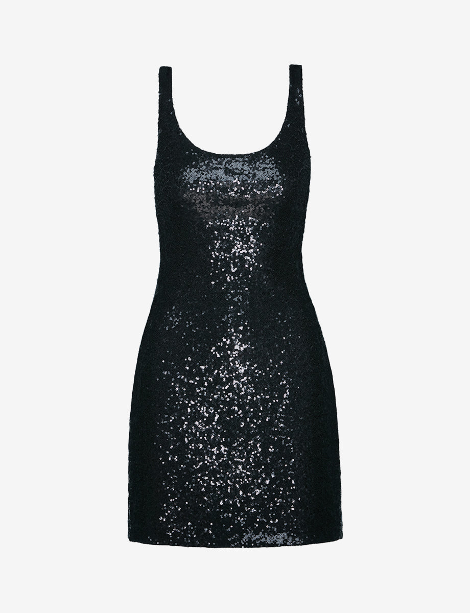 Sequin Scoop Neck Tank Dress::Black::Main
