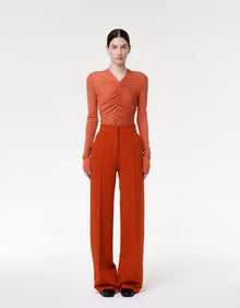 Another Tomorrow Shirred Long Sleeve Top in Sienna Red – Viscose Women's Top