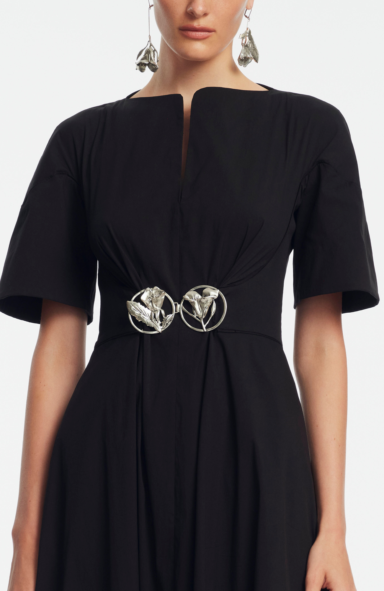 Cotton Poplin Buckle Shirtdress | Black