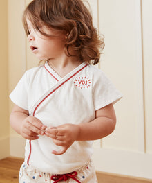 Kids Unisex | Crossbody Short Sleeve One-piece | White/Red