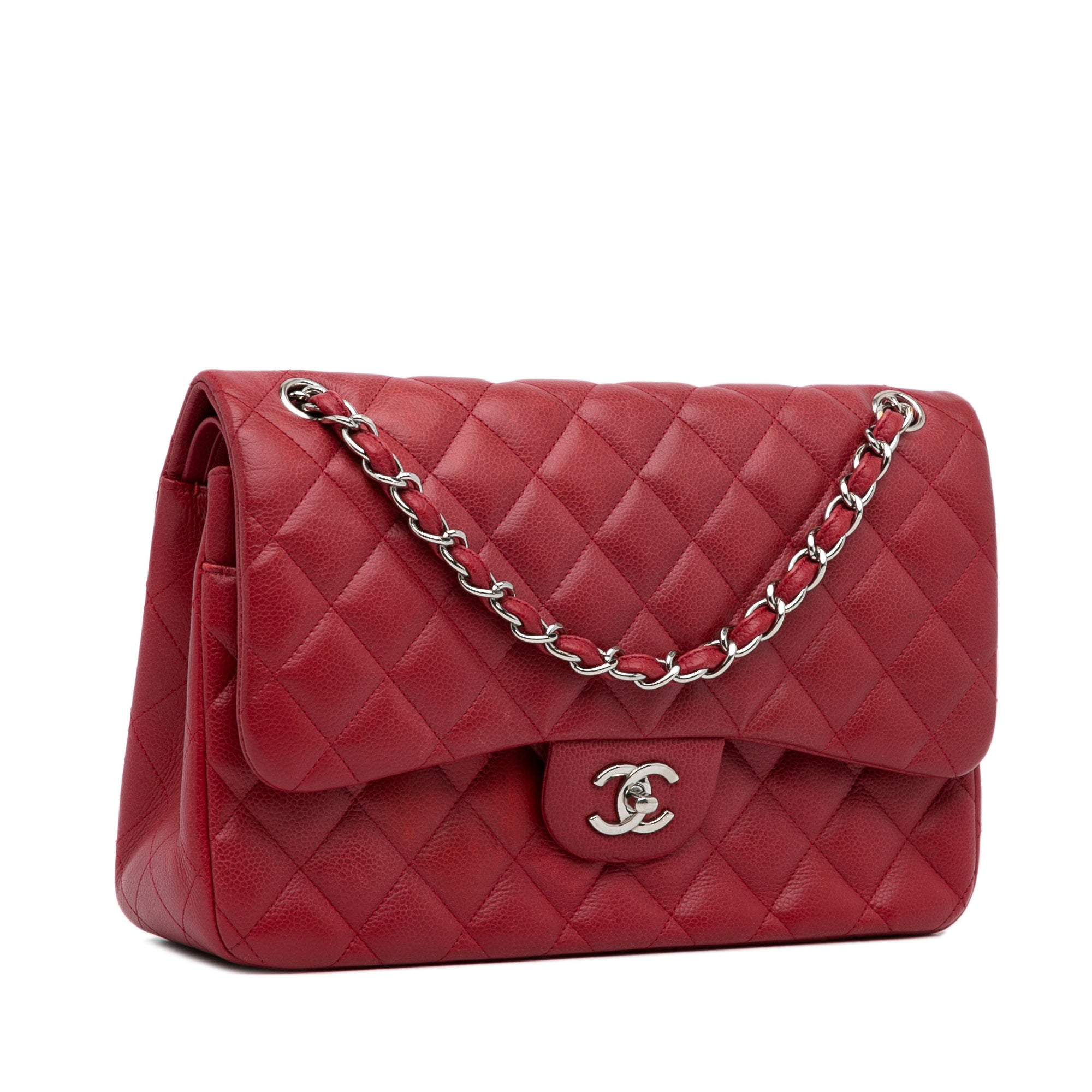 Chanel | Pre-Owned Jumbo Classic Caviar Double Flap - I | Red/Dark Red