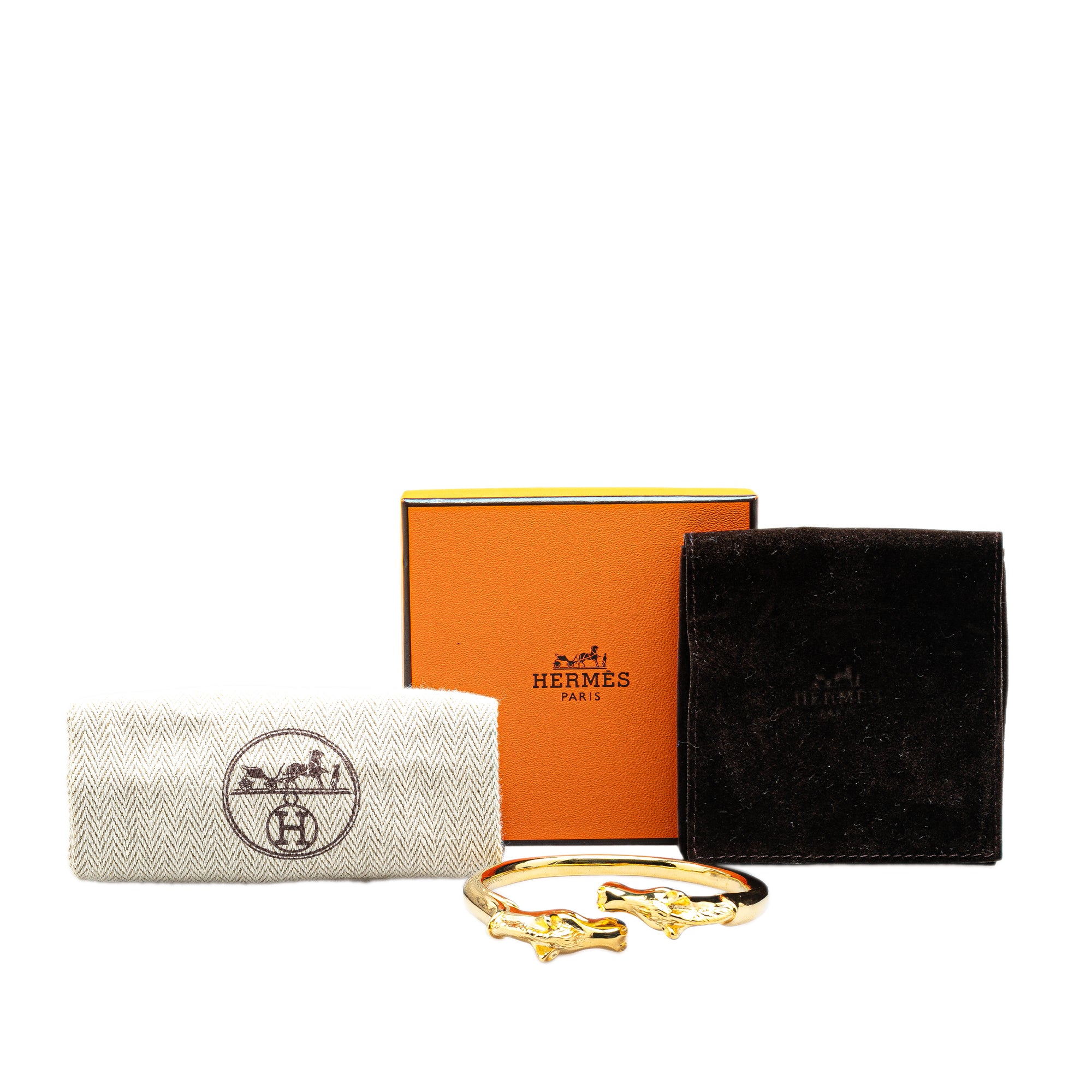 Hermès | Pre-Owned Gold Plated Ravinet d'Enfert Double Horse Head Bracelet | Gold