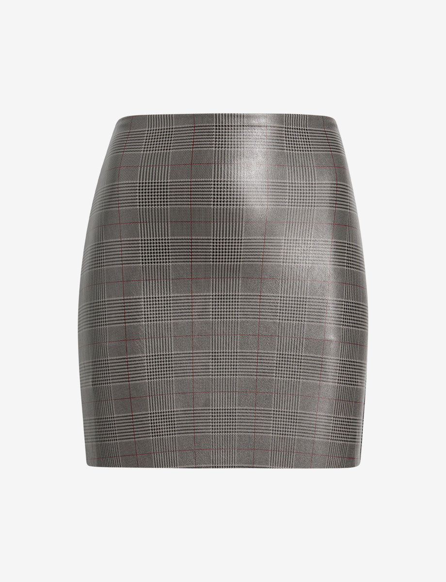 Faux Leather Print Micro-Mini Skirt::Glen Plaid::Main