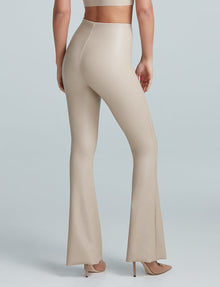 Faux Leather Flared Legging::Sand::Back