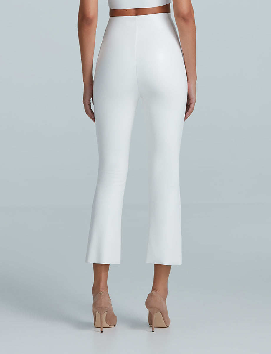 Faux Leather Crop Flare::White::Back