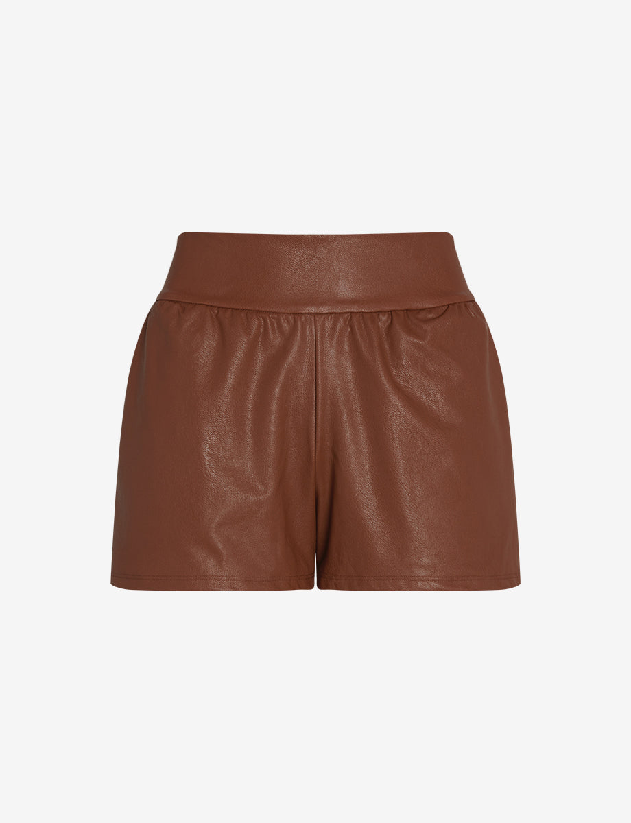 Sale: Faux Leather Relaxed Short::Cocoa::Main