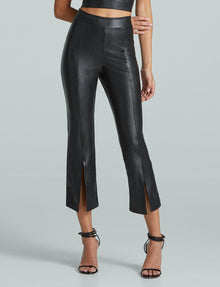 Faux Leather 7/8 Split Front Pant:::Black::Hover