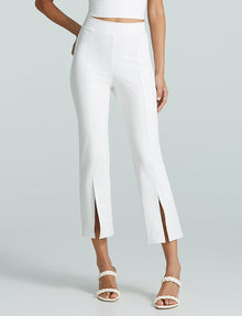 Faux Leather 7/8 Split Front Pant::White::Hover