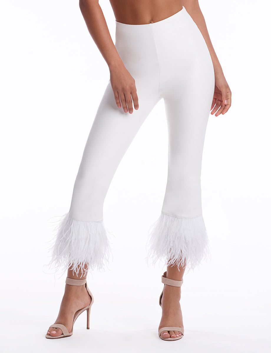 Faux Leather Feather Crop Flare::White::Hover