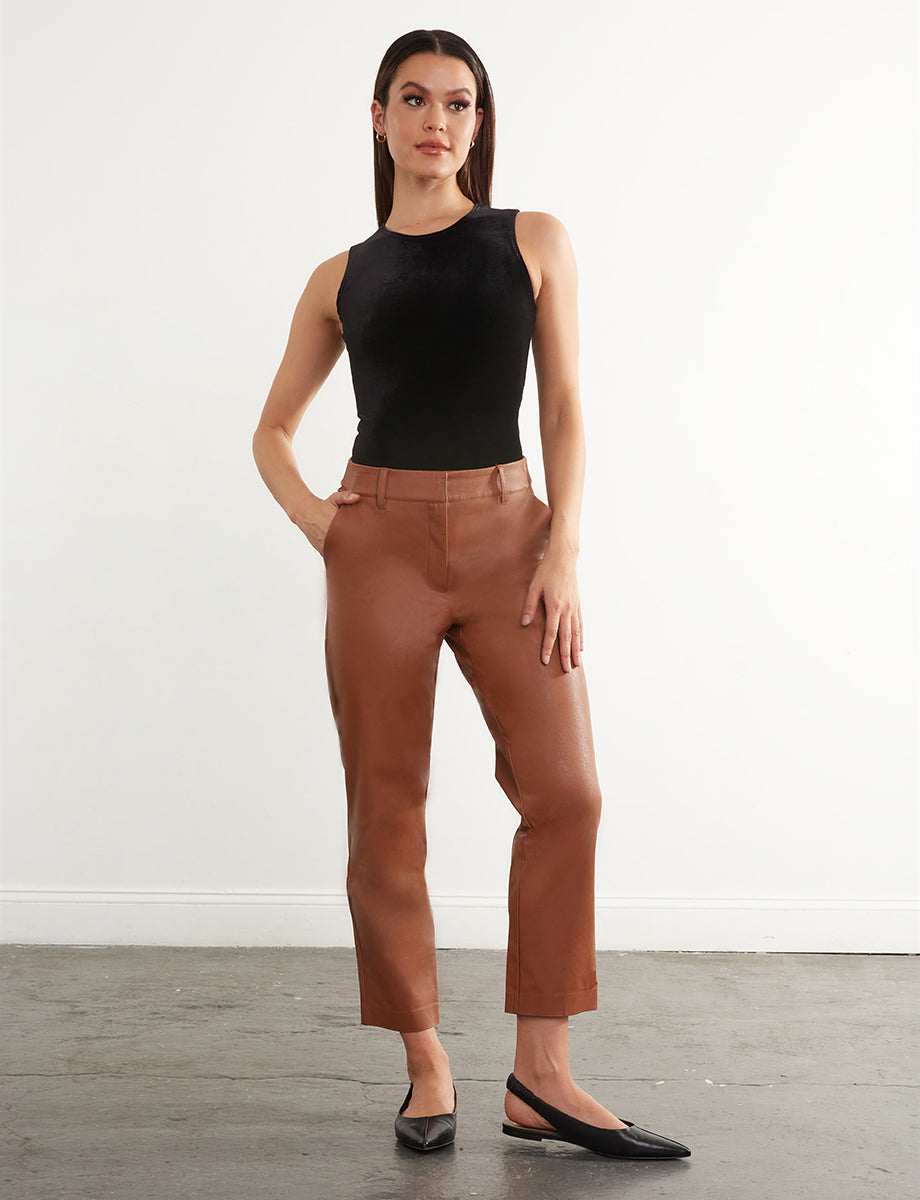 Faux Leather 7/8 Trouser | Cocoa