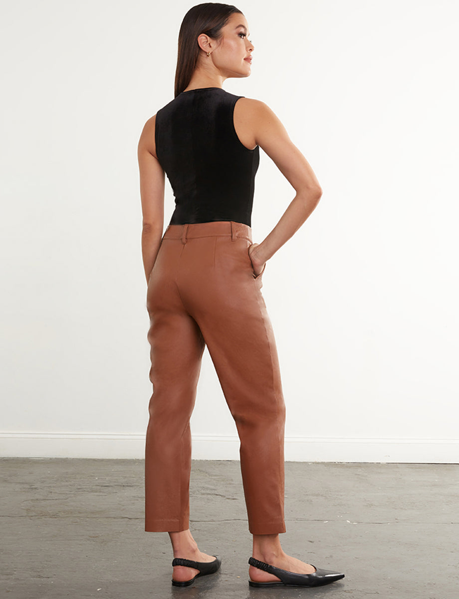 Faux Leather 7/8 Trouser | Cocoa