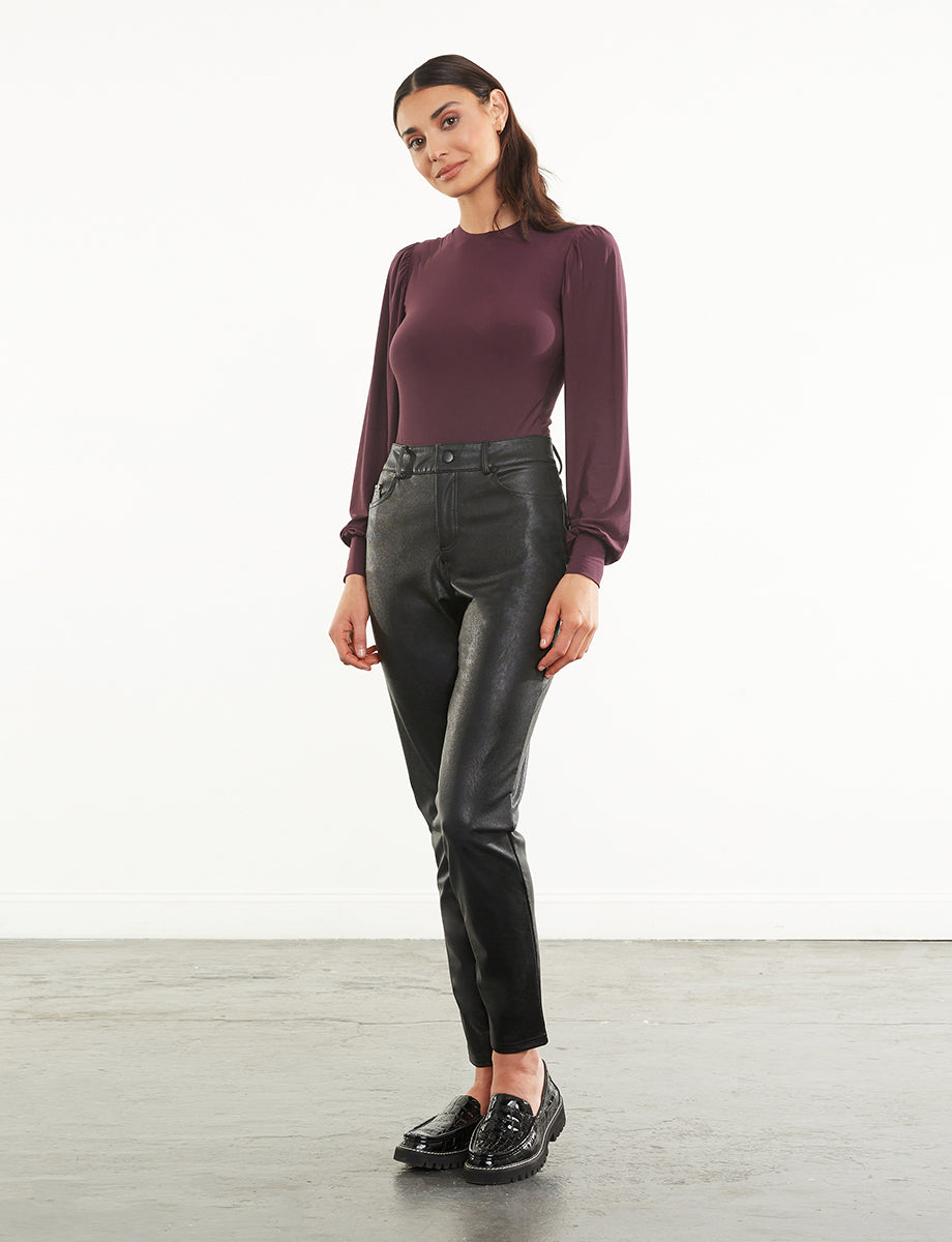 Faux Leather Five Pocket Pant::Black::