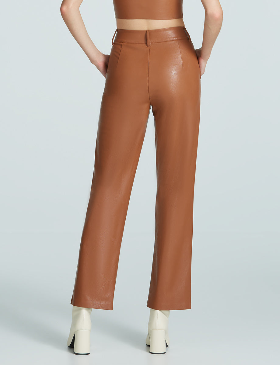 Faux Leather Trouser::Cocoa::Back