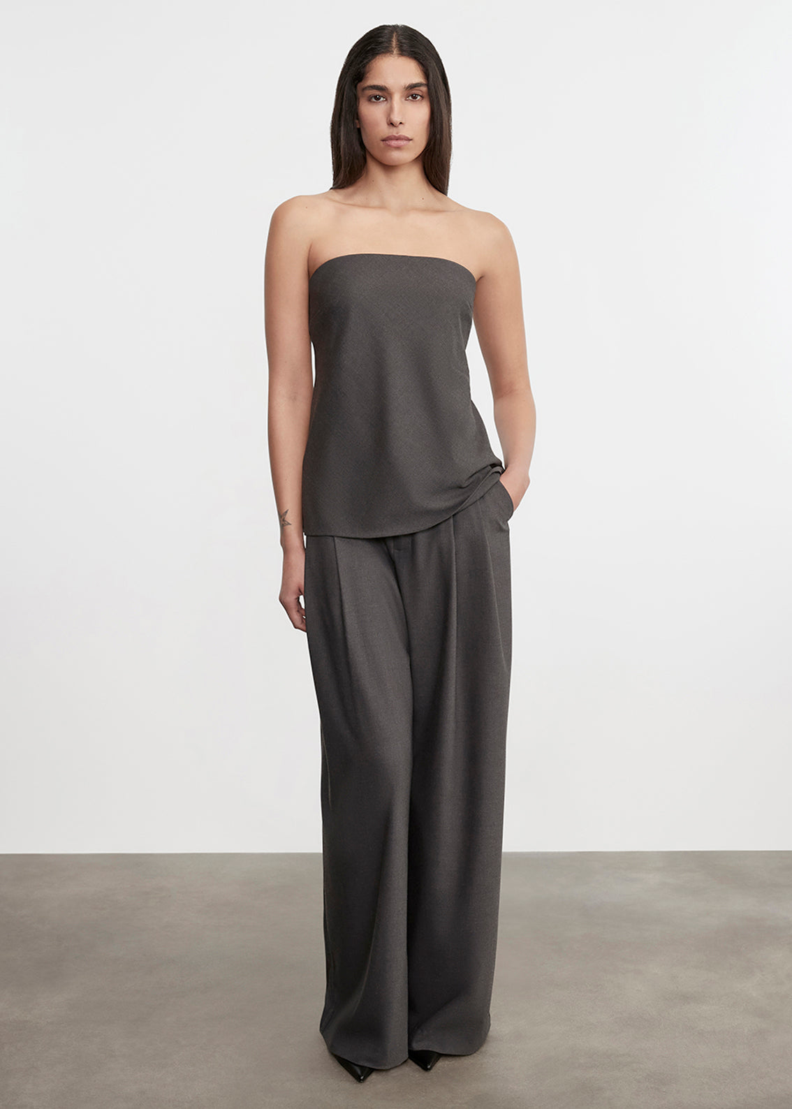 Easy Pleated Wide Leg Trouser | Charcoal