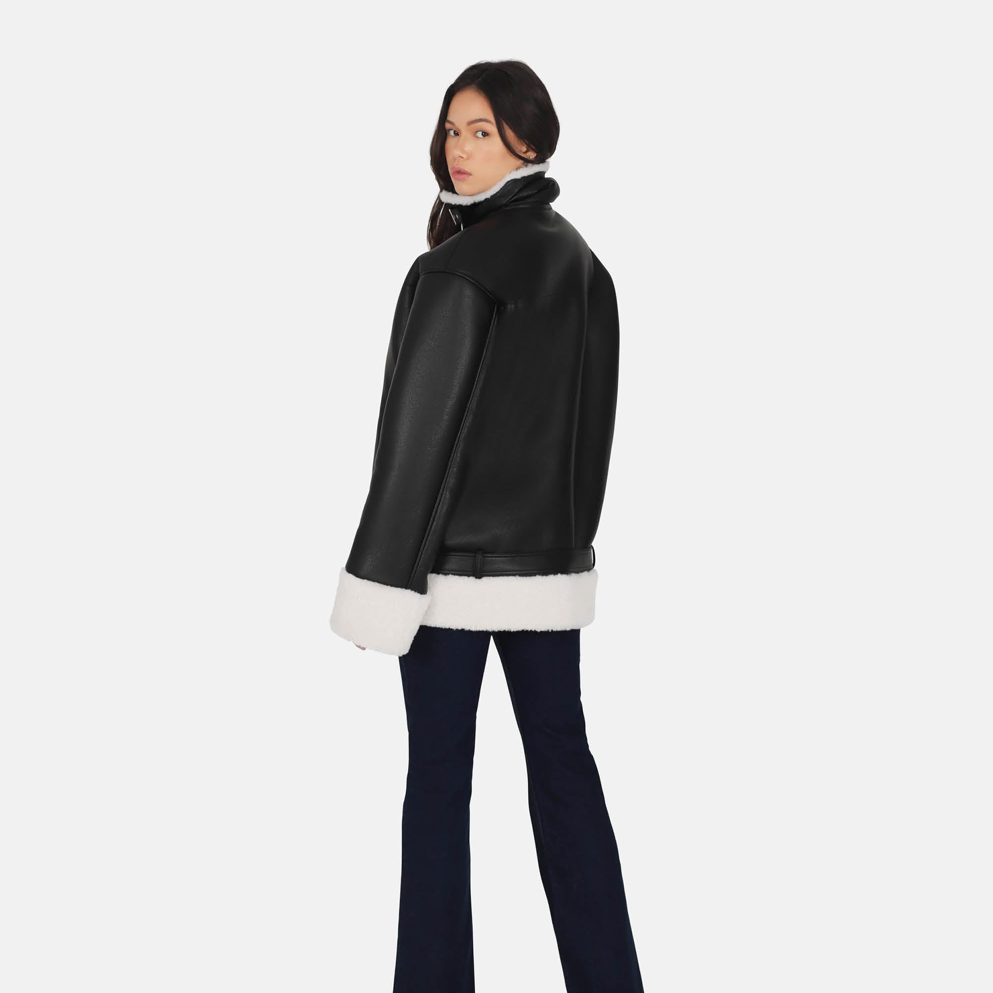 OW Collection Stockholm Faux Shearling Jacket | Black/Ivory