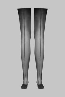 Cut and curled lurex back seamed stockings 20D - Black/Silver | Black