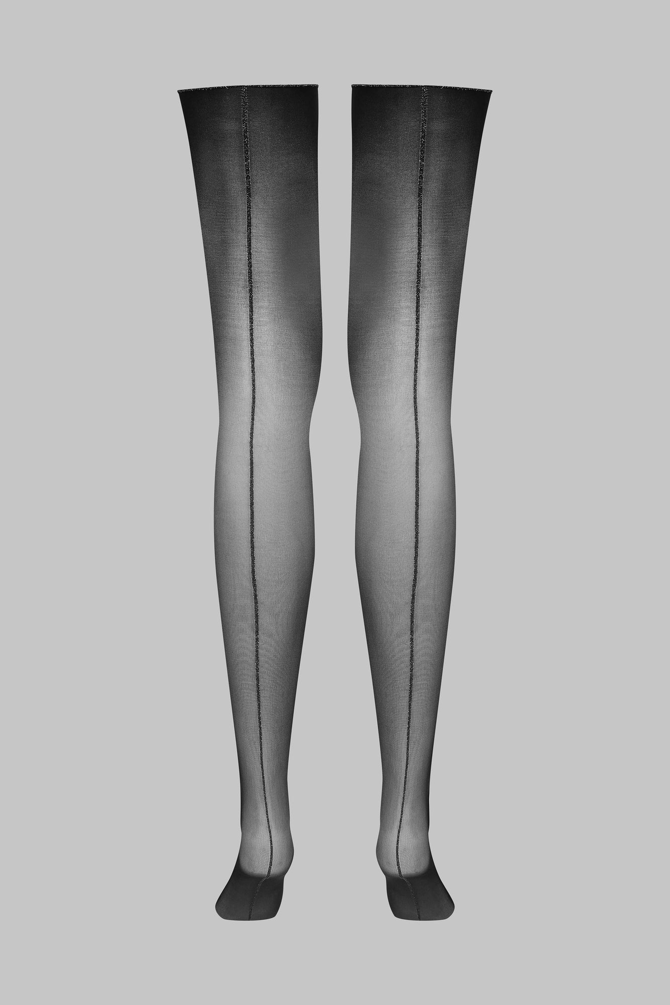 Cut and curled lurex back seamed stockings 20D - Black/Silver | Black