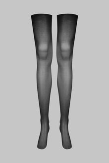 Cut and curled lurex back seamed stockings 20D - Black/Silver | Black