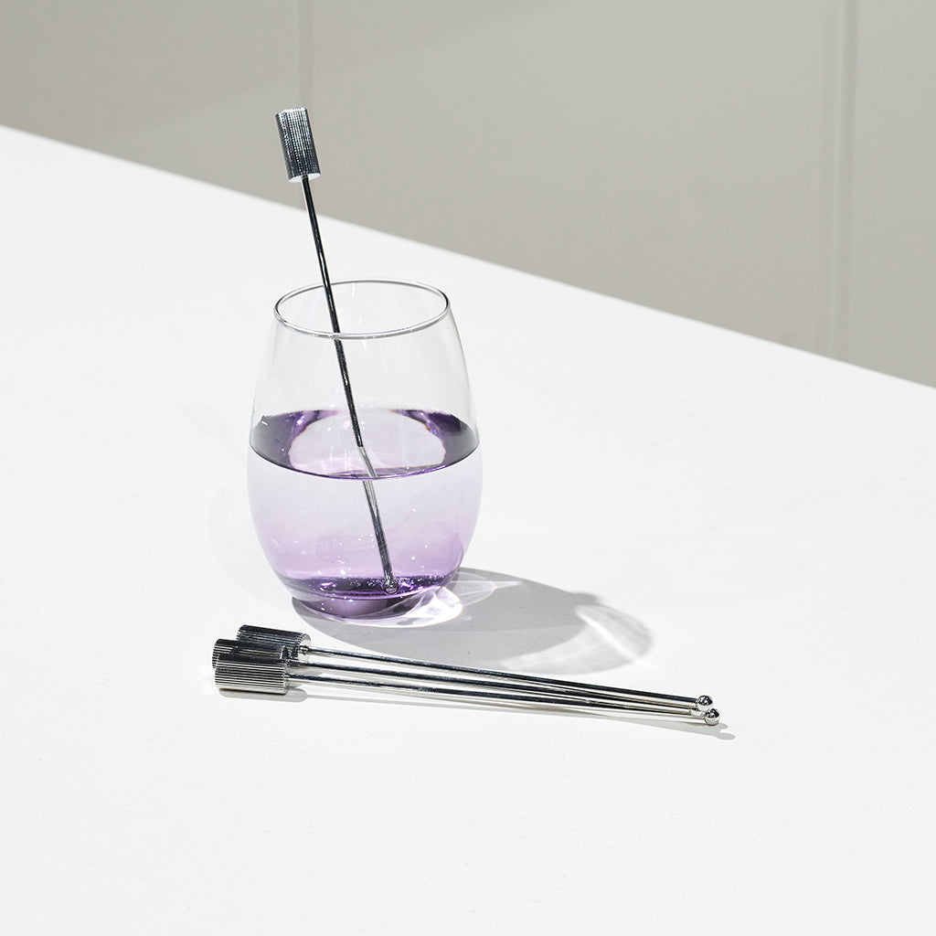 Striations Drink Stirrers | Silver-Plated Stainless Steel | Set of 4